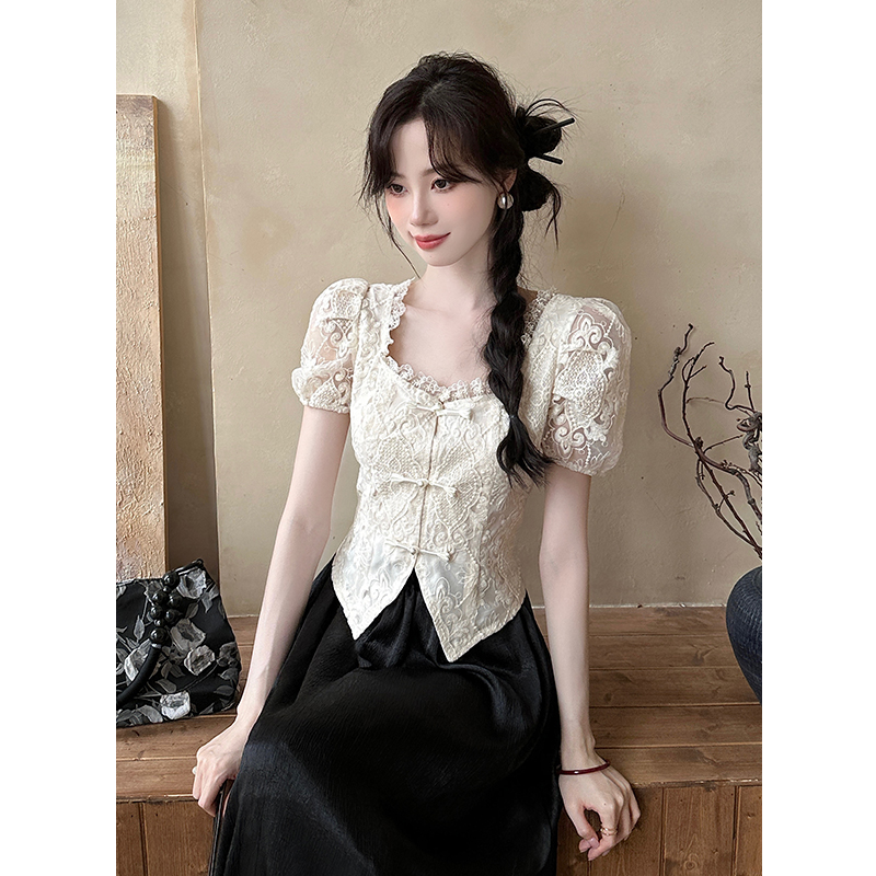 New Chinese Style Embroidered Chiffon Top for Women 2025 Summer Short Sleeve