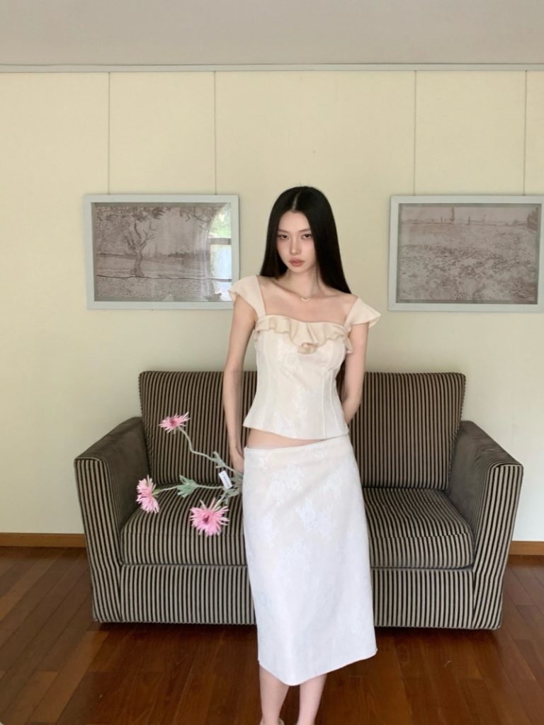 Spring Summer Lace Textured Cami and Skirt Two-Piece Set