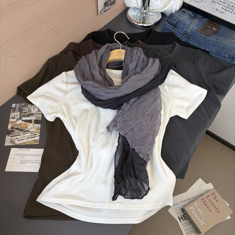 2026 Autumn Korean Style Round Neck Short Sleeve Women T-Shirt Slim Fit