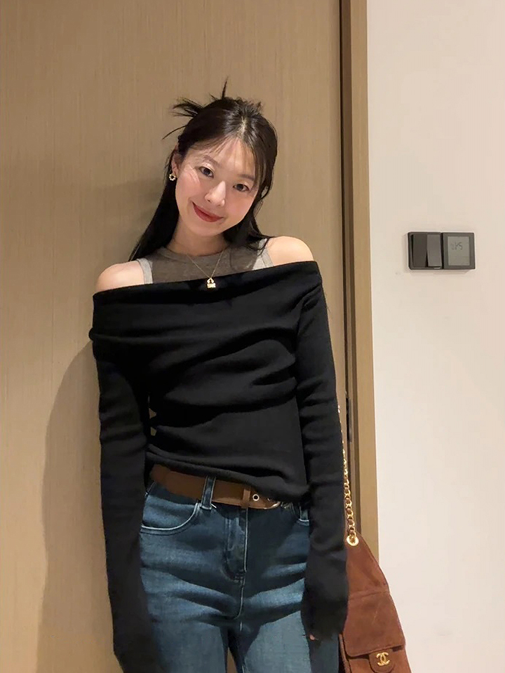 In Stock Color Block Cowl Neck Layered Look Knit Top